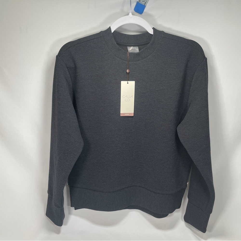 NWT Womens XS Calia Pure Black Heather Side Zip Sweatshirt - Picture 2 of 4